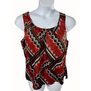 Chicos Red Black Geometric Sleeveless Tank Top Lightweight Blouse Size Large
